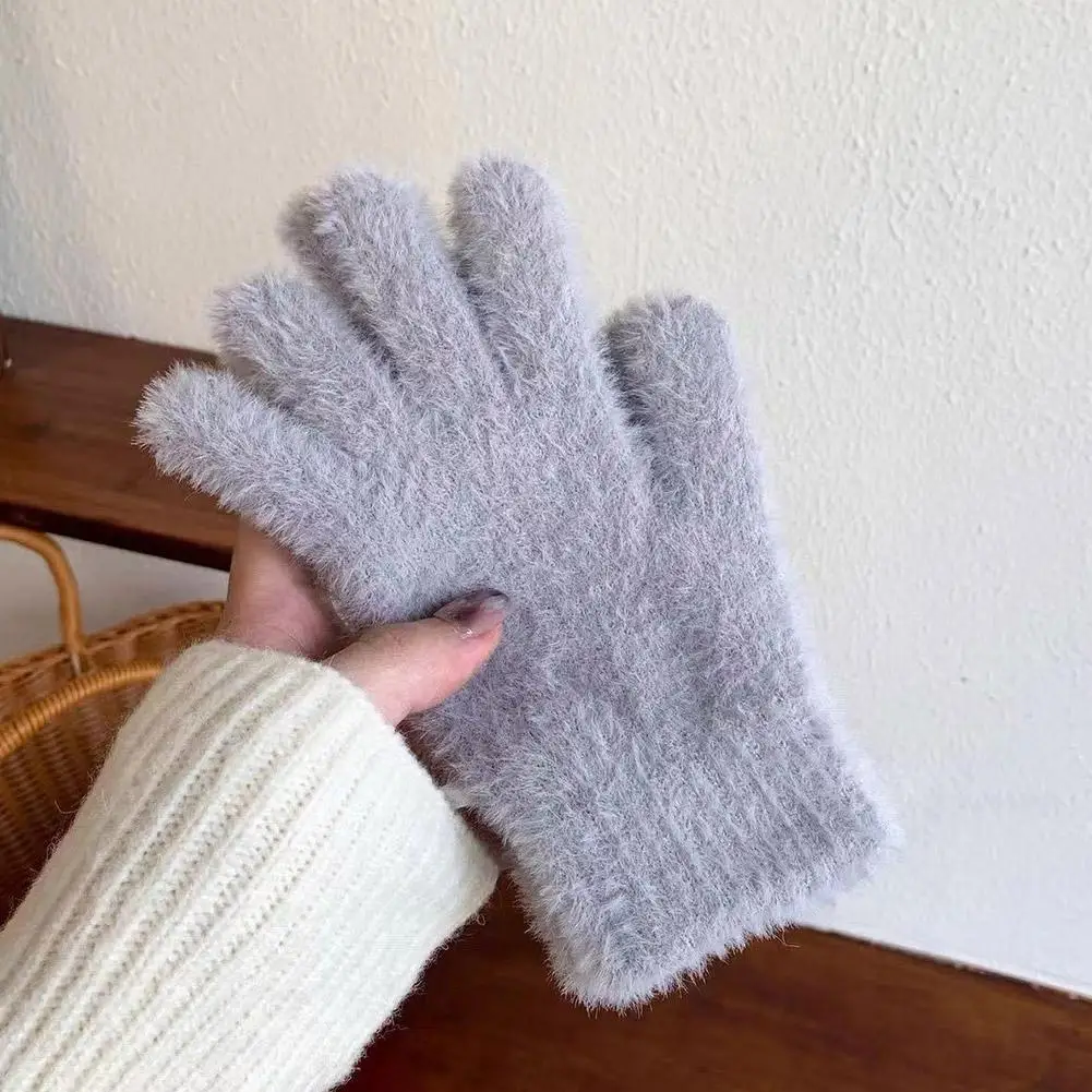 แฟชั่นฤดูหนาวจําลอง Mink Velvet Five Finger ถุงมือ Plush WARM Cold-proof ถุงมือผู้หญิงกลางแจ้งขี่จักรยาน Mittens