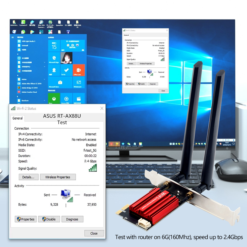 Adaptador PCI-E inalámbrico WiFi 6E AX210 Tri-banda 2,4G/5G/6Ghz Compatible con BT 5,3 802.11AX tarjeta Wi-Fi de red para PC Win 10/11