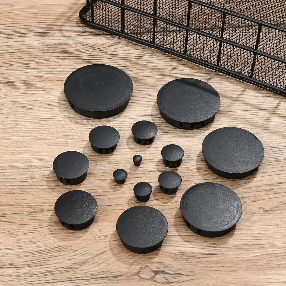 8pcs/pack Black Round Plastic Hole Plug Head Hole Decorative Cap Ceramic Tile Hole Bulkhead Buckle Type Pipe Plug Cover