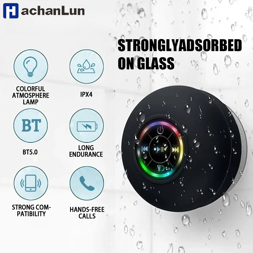 Mini alto-falante bluetooth para chuveiro, subwoofer à prova d'água, viva-voz com ventosa, microfone para banheiro, piscina, praia, carro, telefone