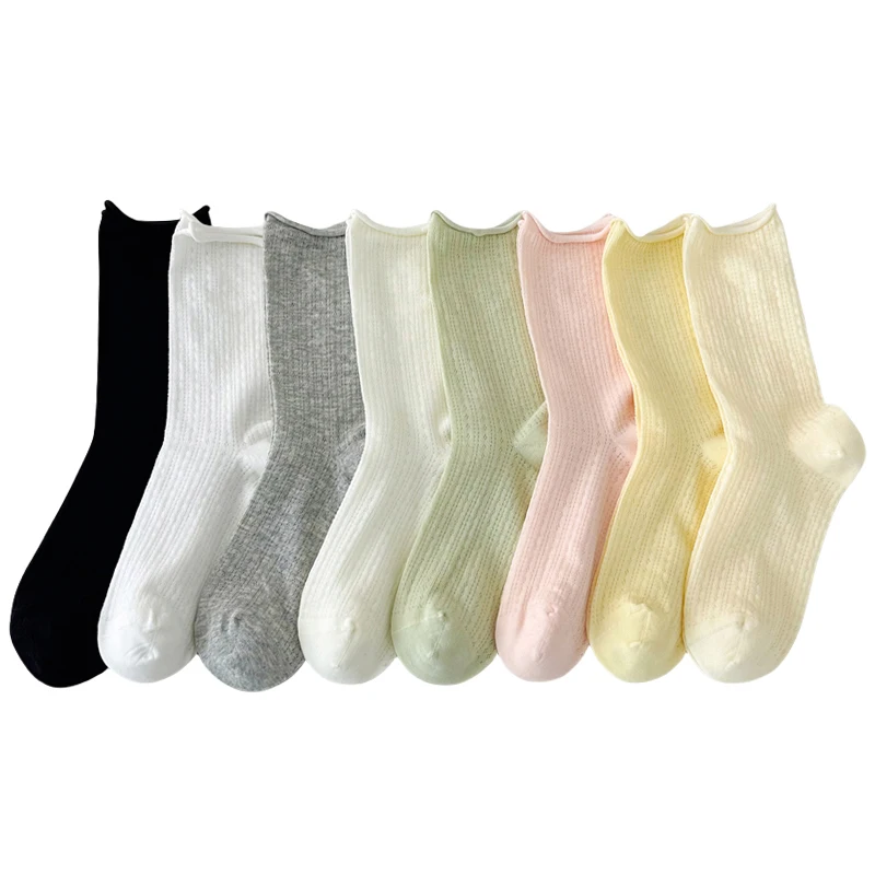 Calcetines finos para mujer, novedad de verano, Color caramelo, calcetines sueltos calados, calcetines largos básicos informales para mujer, calcetines largos cómodos a la moda para niñas