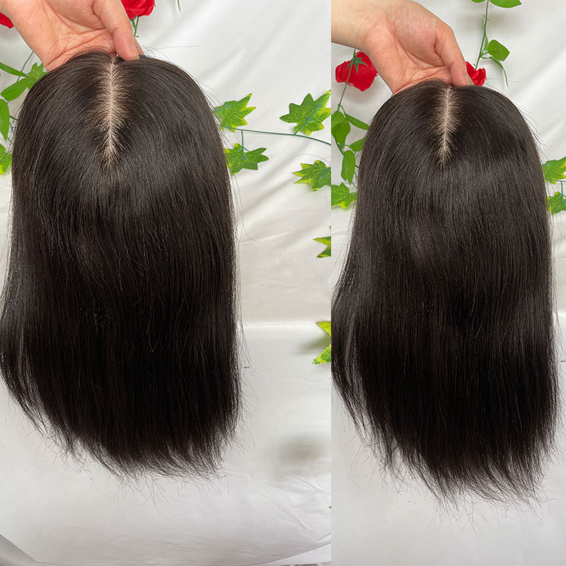 Cabelo de seda para mulheres, parte média, topper reto, clipe fino na parte superior, cabelo, cor natural, 13x15cm