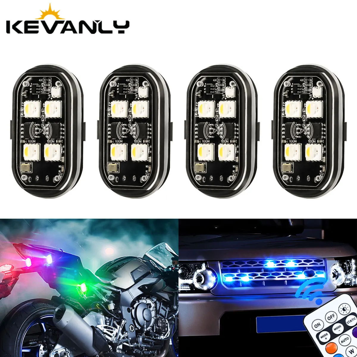 2/4 pçs sem fio carro luz ambiente mudança de cor interior do carro luz decorativa com controle remoto carregamento carro led luz estroboscópica
