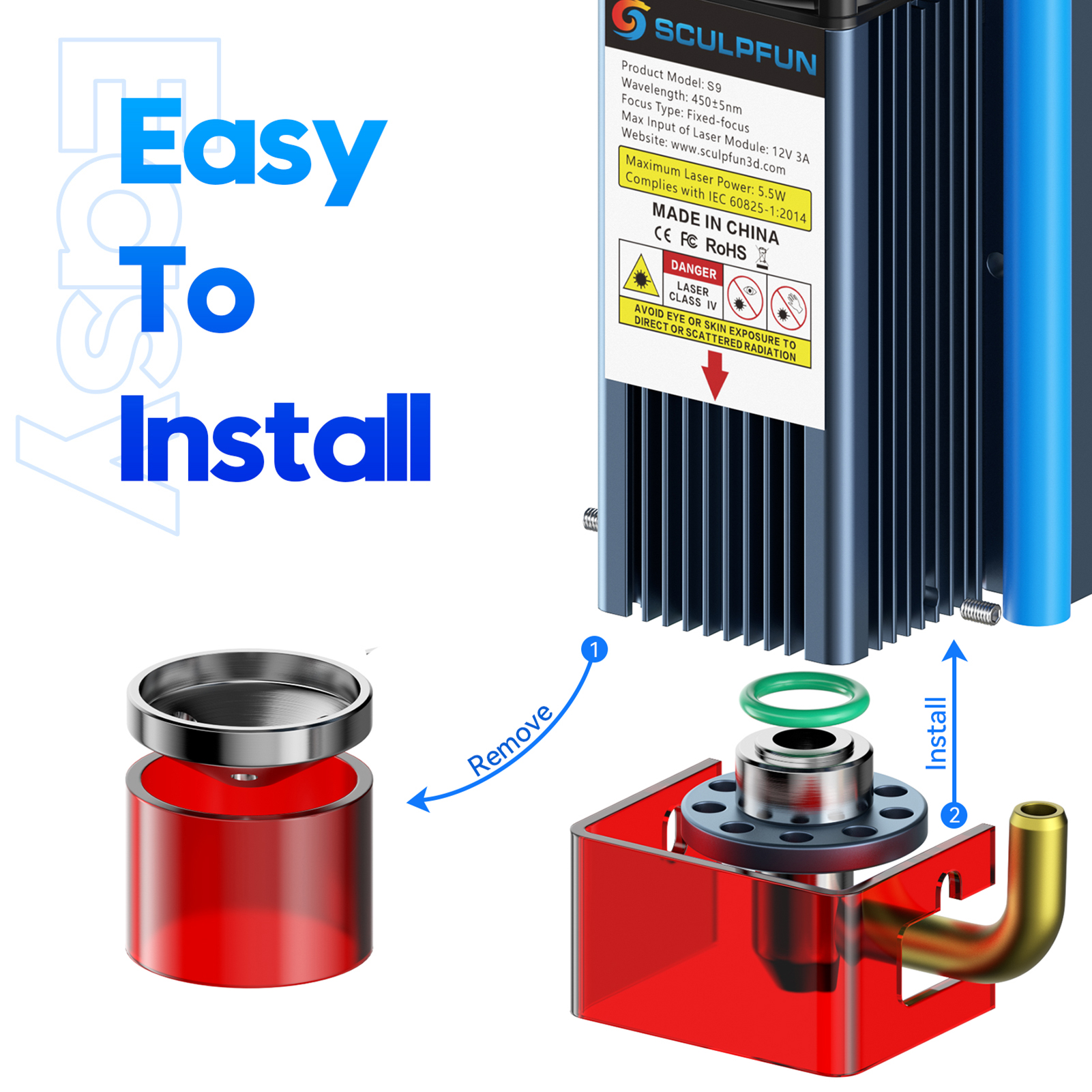 SCULPFUN S9 Kit de boquillas de asistencia de aire con bomba de aire Versión UE 220V Estructura totalmente metálica de asistencia de aire de alta velocidad