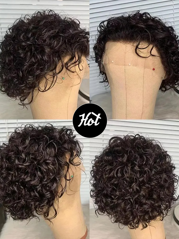 Pixie ตัดวิกผมผม13X1ด้านหน้าลูกไม้วิกผมผมสั้น Bob วิกผมผมมนุษย์สีดำผู้หญิงลูกไม้ด้านหน้าวิกผม