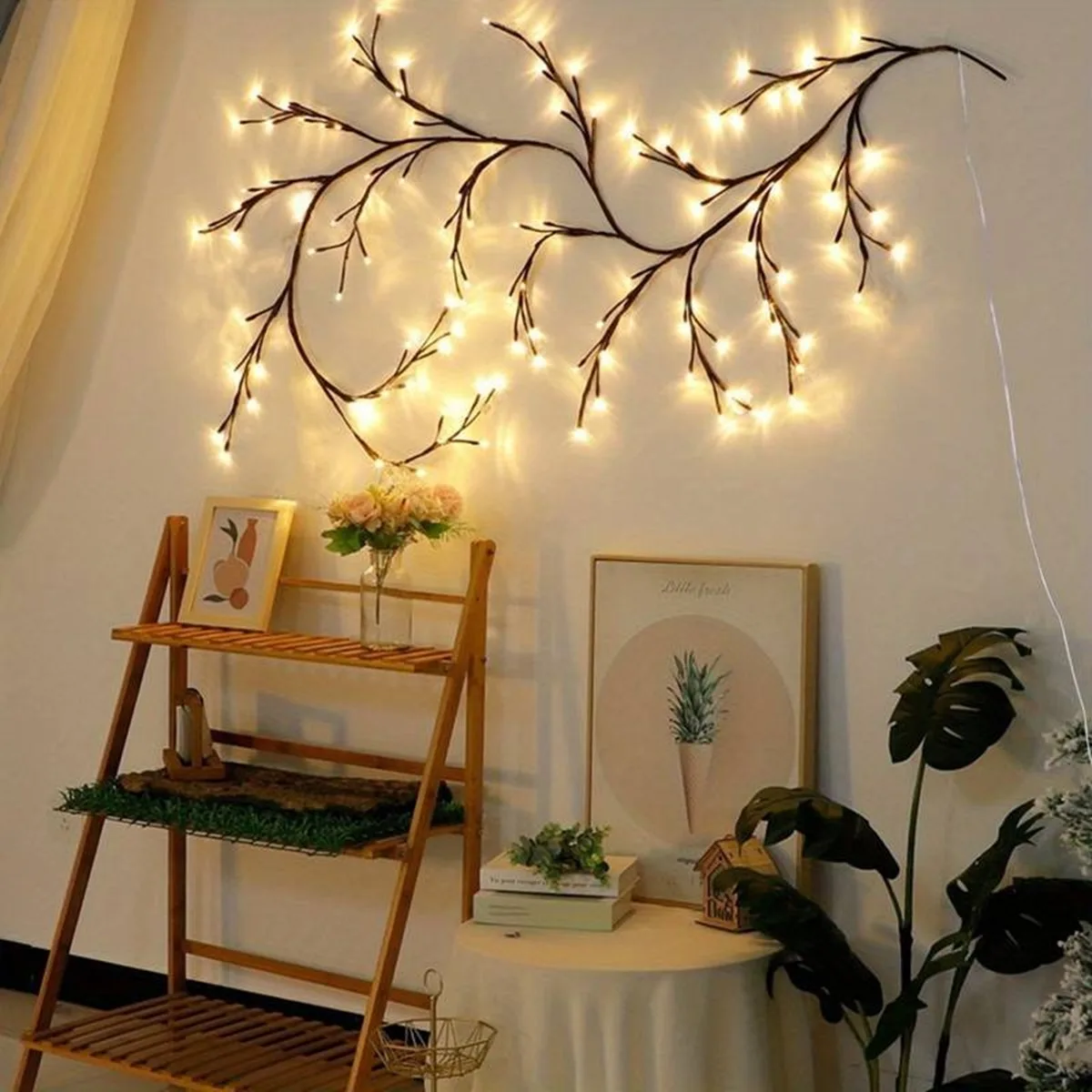 Luz de rama de árbol para decoración del hogar, iluminación nocturna de escritorio, fiesta de pared, alimentada por USB, bricolaje, festiva, vid, 96LED, 8 modos, 1 unidad