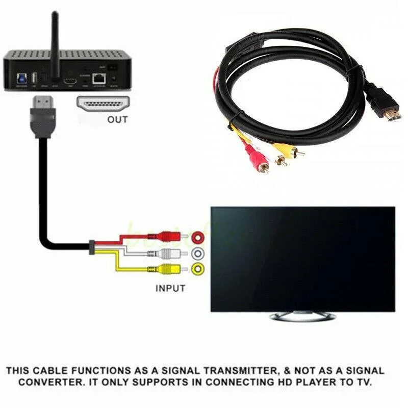 Componente conversor de áudio e vídeo 5 pés cabo adaptador av hdtv útil hdmi-compatível com rca