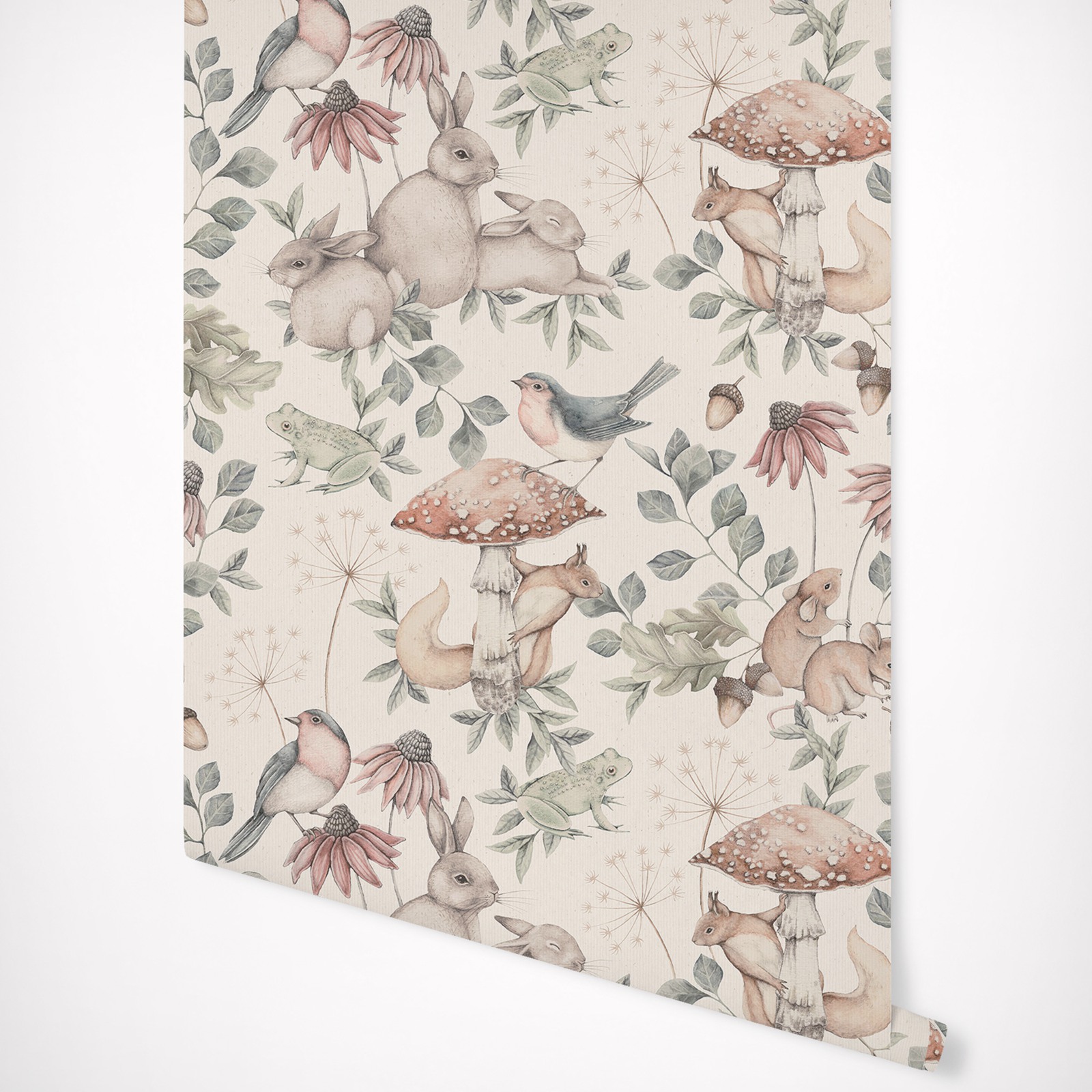 Magic fairytale landscape wallpaper for Kids with squirrels, robins, wood mice and rabbits