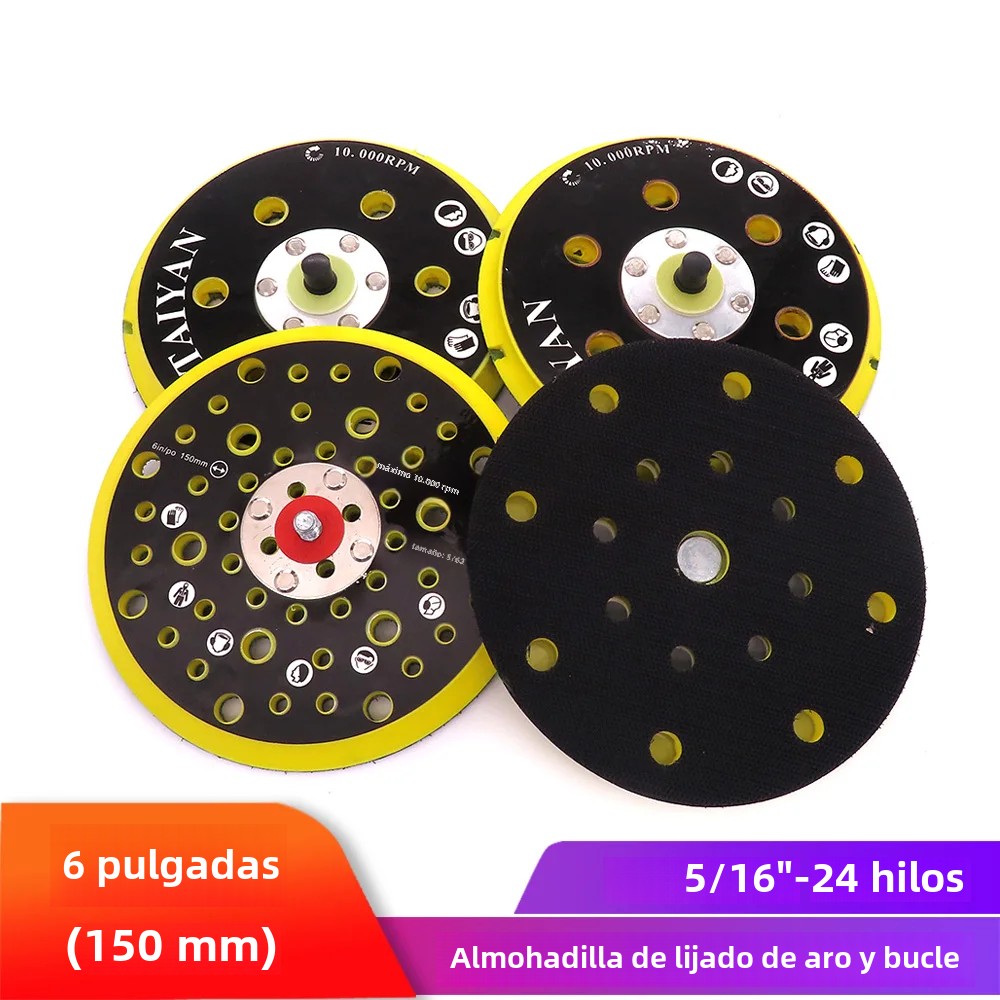 Almohadilla de respaldo para lijadora, almohadillas de lijado de gancho y bucle con rosca de 5/16 "-24 sin polvo, soporte de disco de lijado para MIRKA, 6 ", 150mm, 9/15/17/52 agujeros