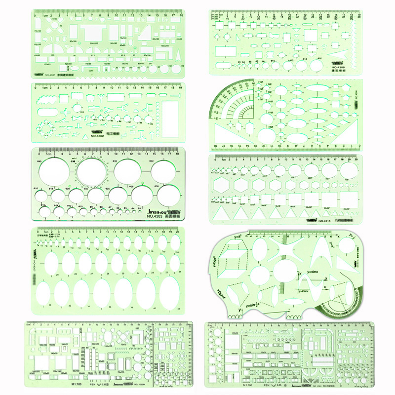 Regla de medición de dibujo geométrico, regla de encofrado hueca, adecuada para oficinas y escuelas, plantillas de construcción, dibujo y dibujo