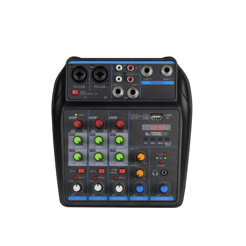 4-Kanal-Mixer DJ-Mischpult mit Bluetooth 48 V Phantom Power Monitor Karaoke-System USB Mixer Audio