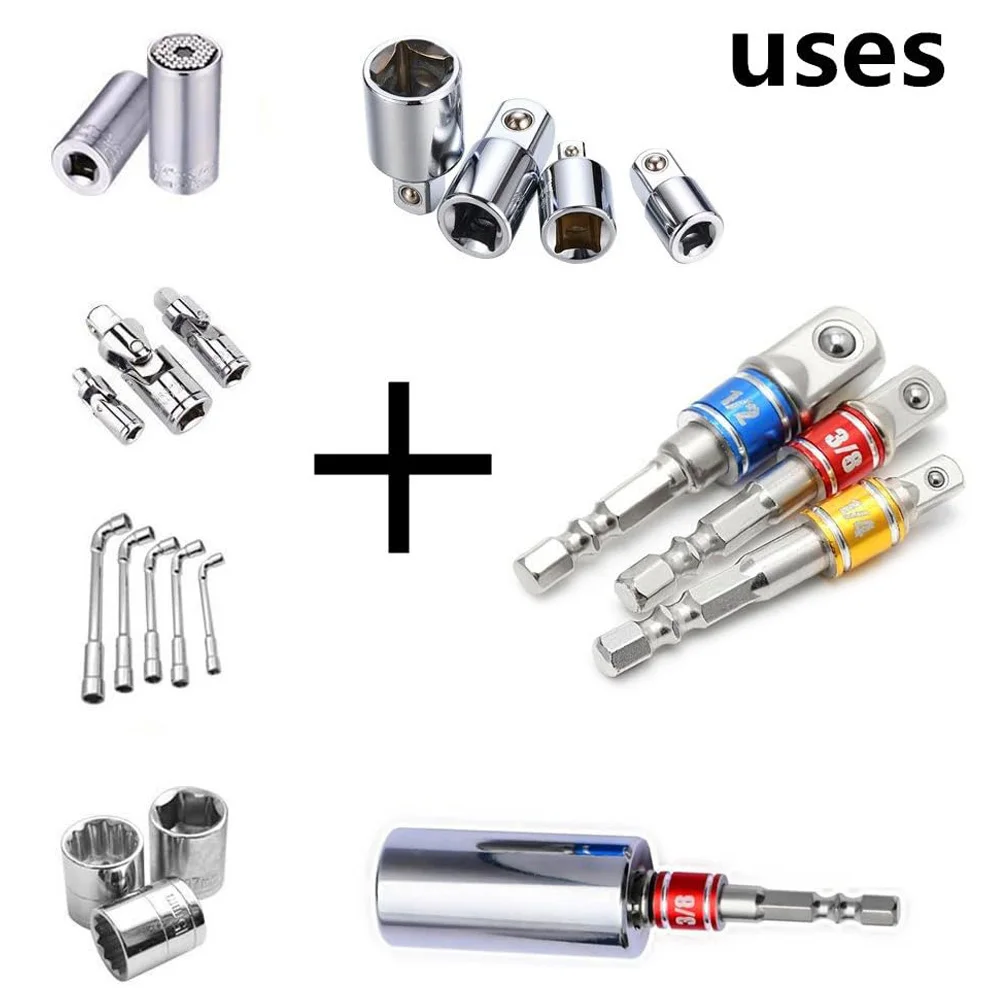 Impact Driver Socket Extension Adapter Extended Converter Power Drill Hex To High Speed Nut Male Square Wrench 1/4 3/8 1/2