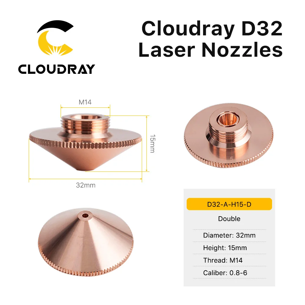 Cloudray Raytools Dia.32mm H15 Cỡ Nòng 0.8-6.0 Đơn/Hai Lớp Hàn Laser Vòi Phun Cho Sợi Cắt Laser CNC máy