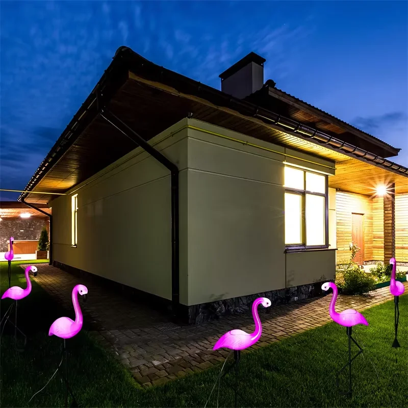 1PCS 플라밍고 태양 빛 IP65 방수 LED 스테이크 빛 풍경 지상 램프 야외 통로 크리스마스 정원 장식