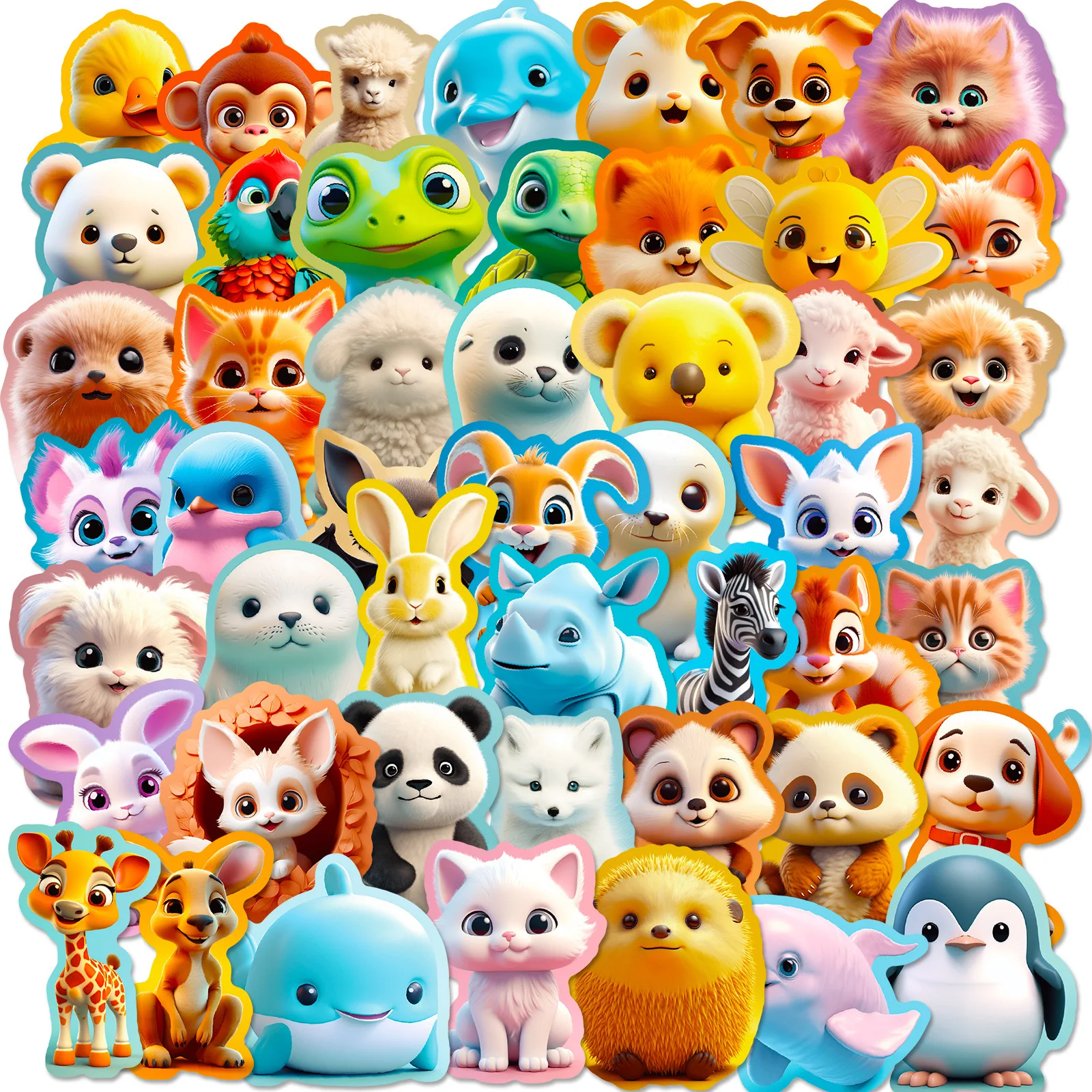 50 PZ Adesivi Animali 3D Adesivi Animali Simpatico Cartone Animato Ins Creativo 3D Cartoon Animali Avatari Adesivo Per Bambini Giocattoli
