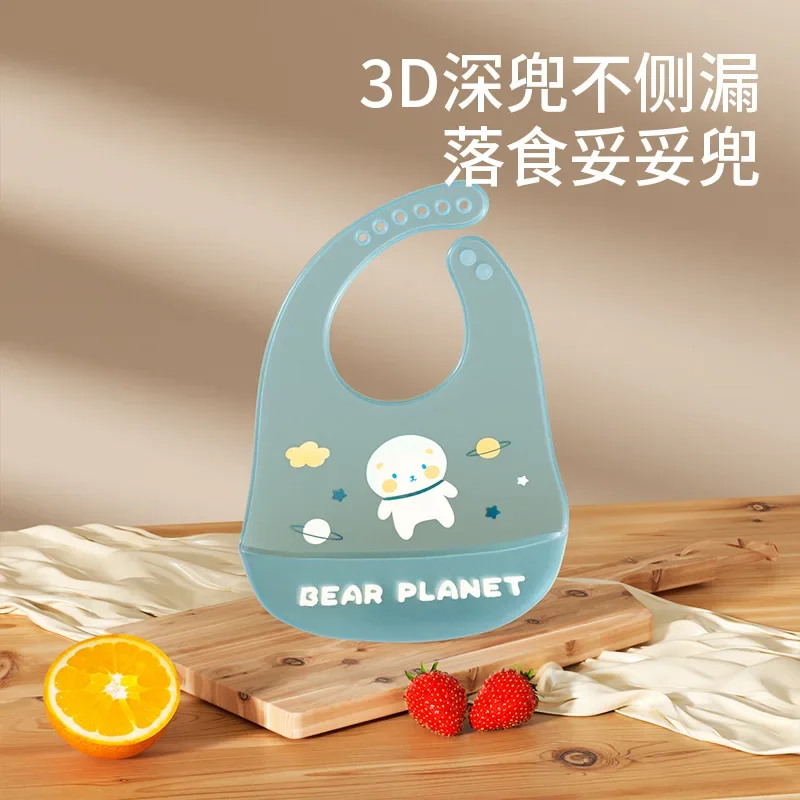 Baberos impermeables para bebé, bonito babero con estampado de animales de dibujos animados para niño y niña, babero de silicona suave ajustable, material de alimentación de bebé