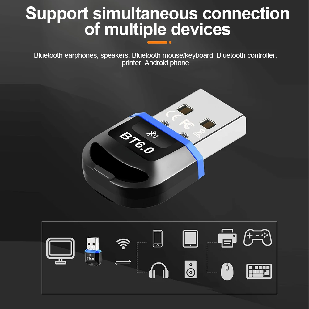 USB-адаптер Bluetooth 6.0 Bluetooth 5.4 Dongle для ПК Windows 11/10/8.1 Bluetooth-приемник-передатчик для клавиатуры/мыши