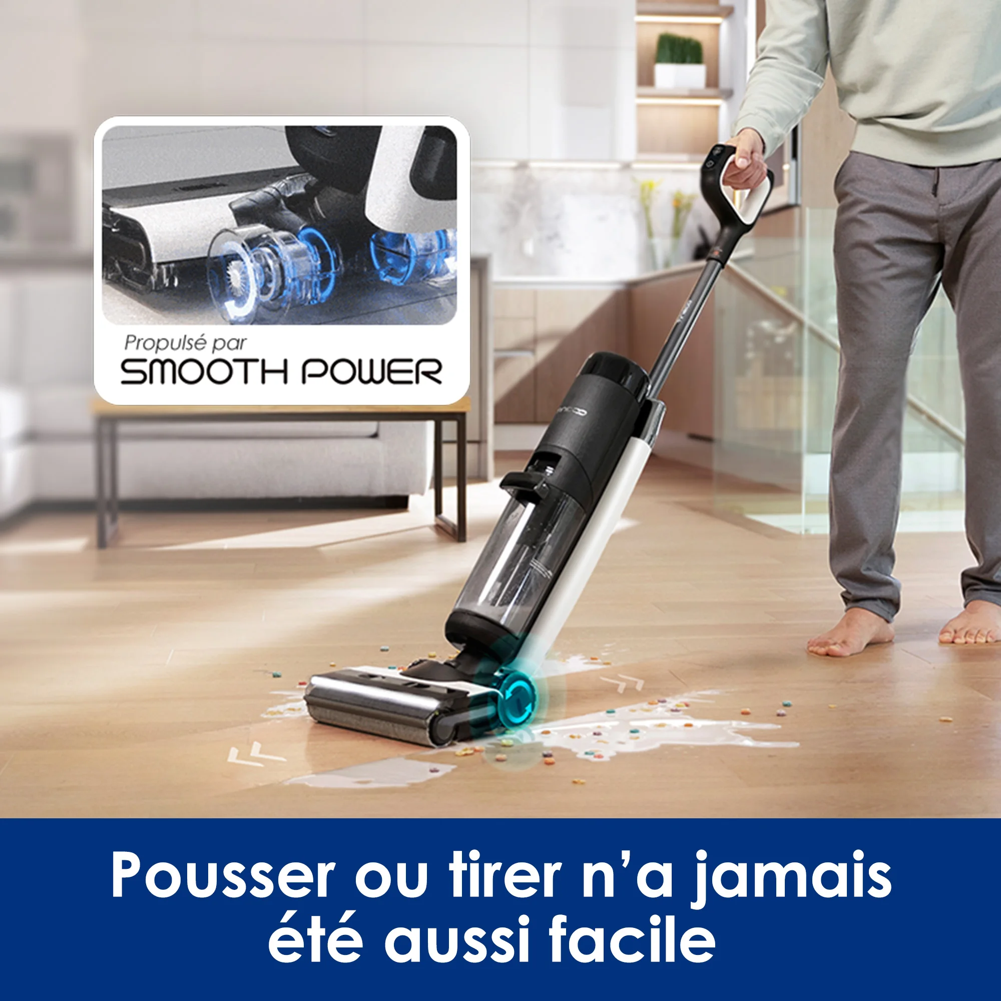Tineco Floor One S7 FlashDry Nettoyeur de Sol Intelligent sans Fil Aspirateur Sec et Humide Auto-nettoyant Séchage FlashDry à air Chaud à 70°C Nettoyage des Angles des 2 côtés Longue Autonomie