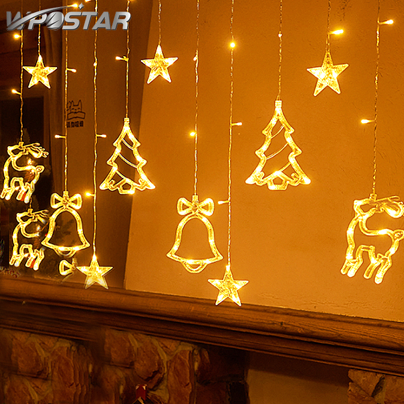 Рождественский Декор, светодиодная гирлянда-занавес в виде луны и звезд, светильник шение для рождественской елки, Рождество 2023, новый год