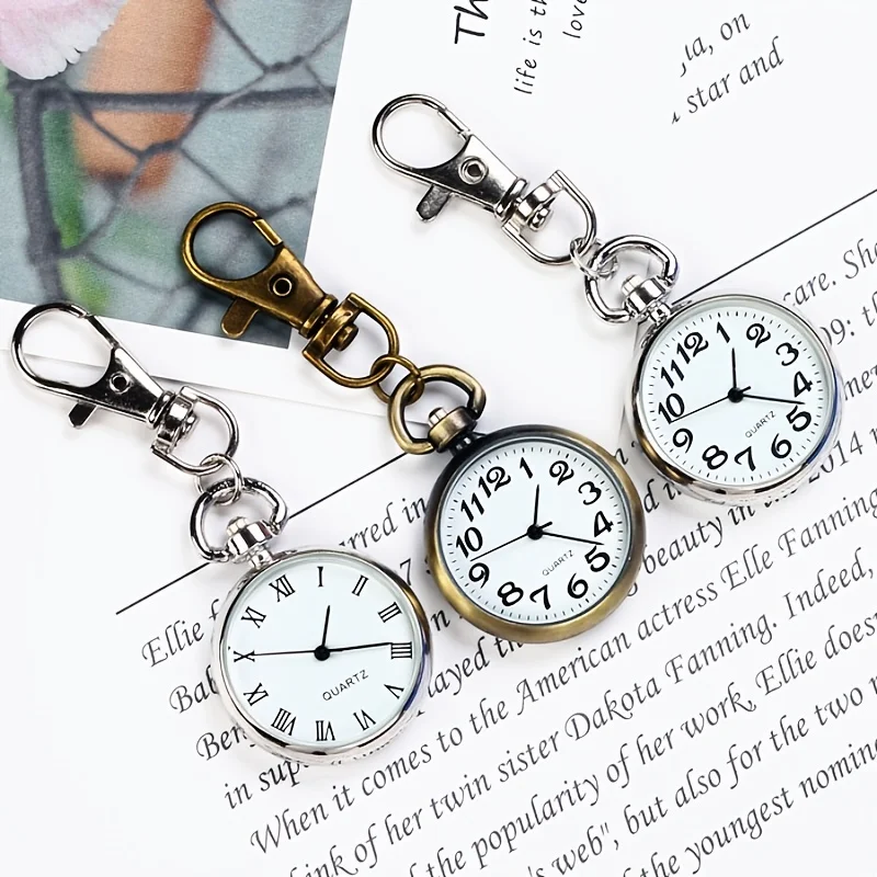 Grande número claro relógio de bolso chaveiro pendurado relógio enfermeira estudante exame relógio de quartzo