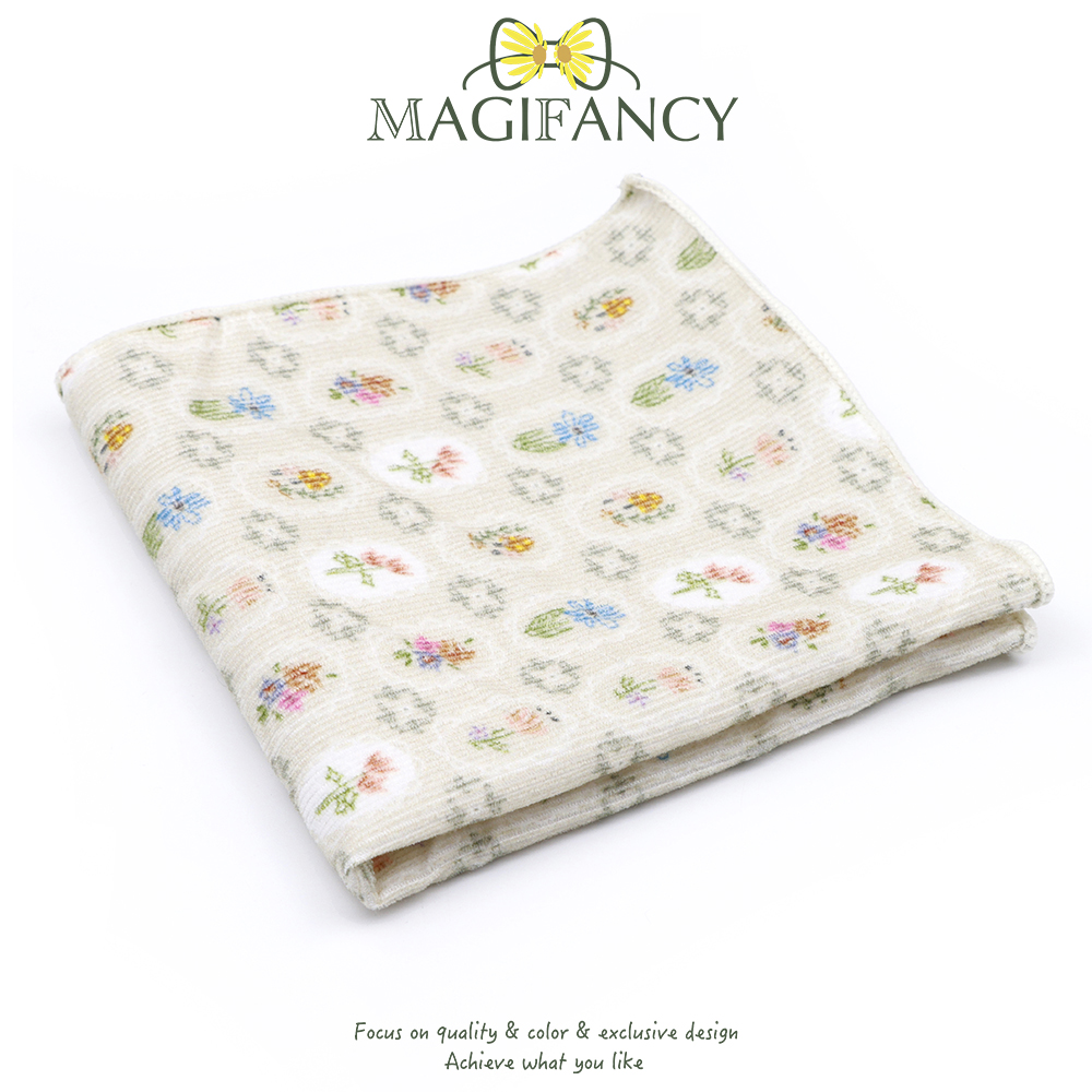 男性用フローラルプリントハンカチ,綿100%,ブラウン,ベージュ,コーデュロイ,結婚披露宴,スクエアポケット,秋冬ギフトアクセサリー,23cm