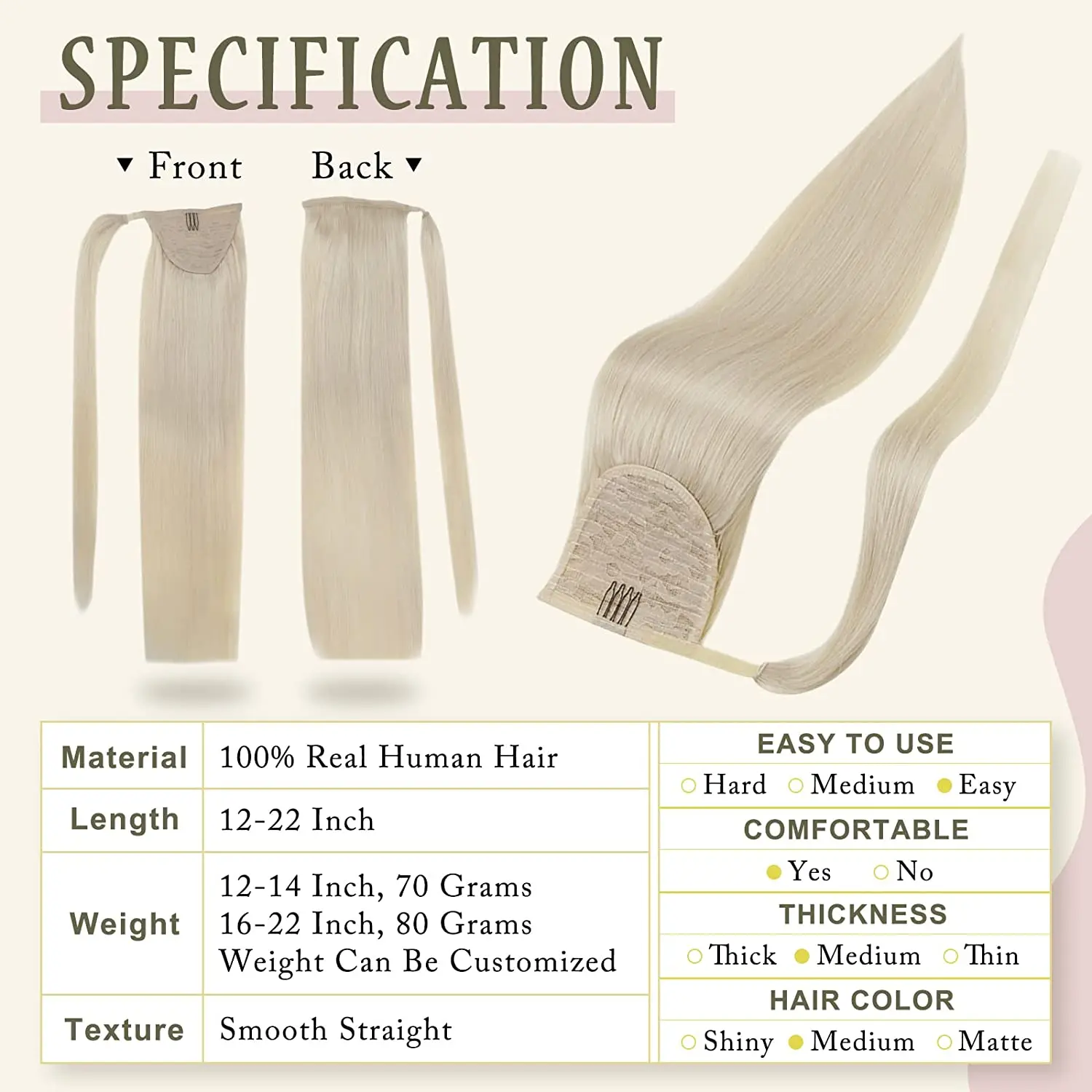 Đầy Đủ Độ Bóng Tóc Đuôi Ngựa Tóc 70G/80G Máy Làm Remy Đuôi Ngựa Phần Mở Rộng Cho Nữ Trắng Tóc Của Con Người đuôi Ngựa