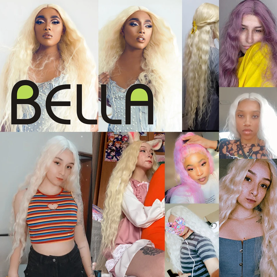 Bella สังเคราะห์วิกผมคอสเพลย์42นิ้วยาวคอสเพลย์ Curly สีบลอนด์613สีชมพูที่มีสีสันวิกผมสังเคราะห์วิกผมลูกไม้