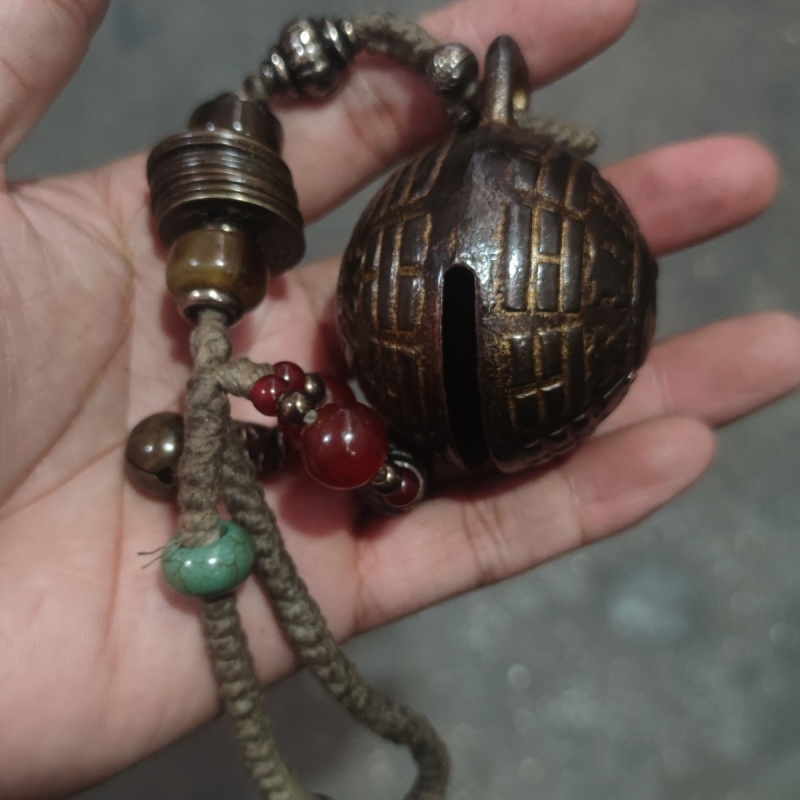 Antique Collection Rural Pure Copper Bell Handle Patina Rich Condition Perfectly Carved with Symbols