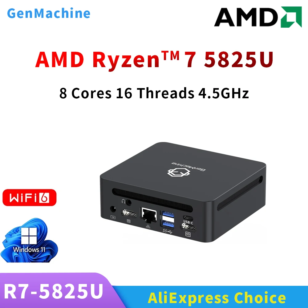 Генмашина И Рюзен ™   7 5825U Windows 11 МИНИ-ПК 8-ядерный 16 потоков 2,0 ГГц до 4,5 ГГц TDP 15 Вт DDR4 SSD WIFI6 BT5.2 Настольный Gami
