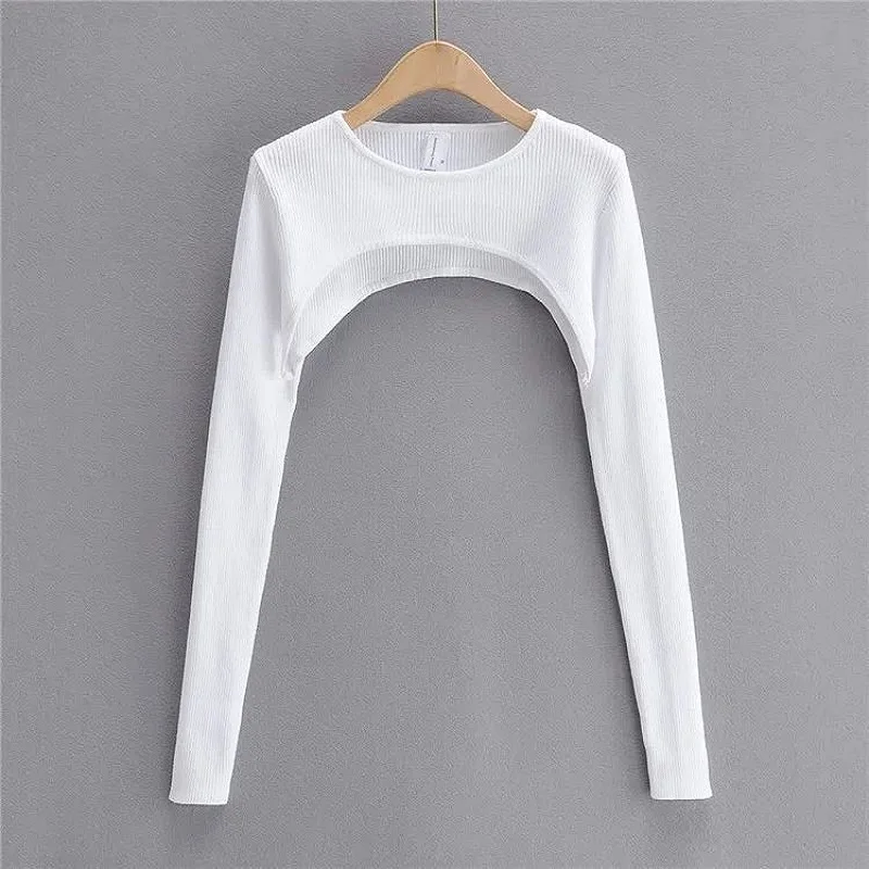 Y2k 美的服 O ネック黒、白のセクシーな原宿ニット Tシャツ 2024 Tシャツ女性長袖クロップトップ春秋