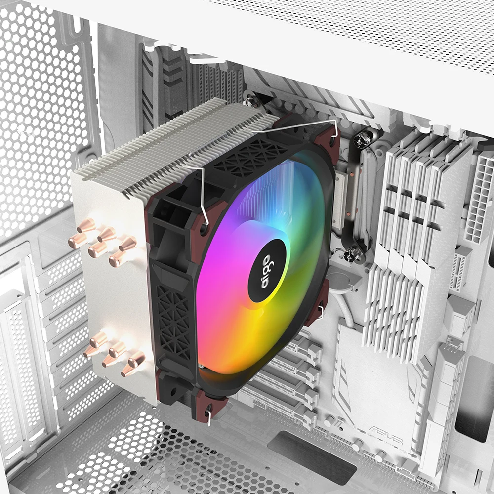 Aigo ICE600SE Cpu クーラーファン ARGB 6 ヒートパイプ 4pin PWM 120MM ケースファンエアクーラーインテル LGA 1700 1200 115X 18XX 2011 AMD AM4 X99