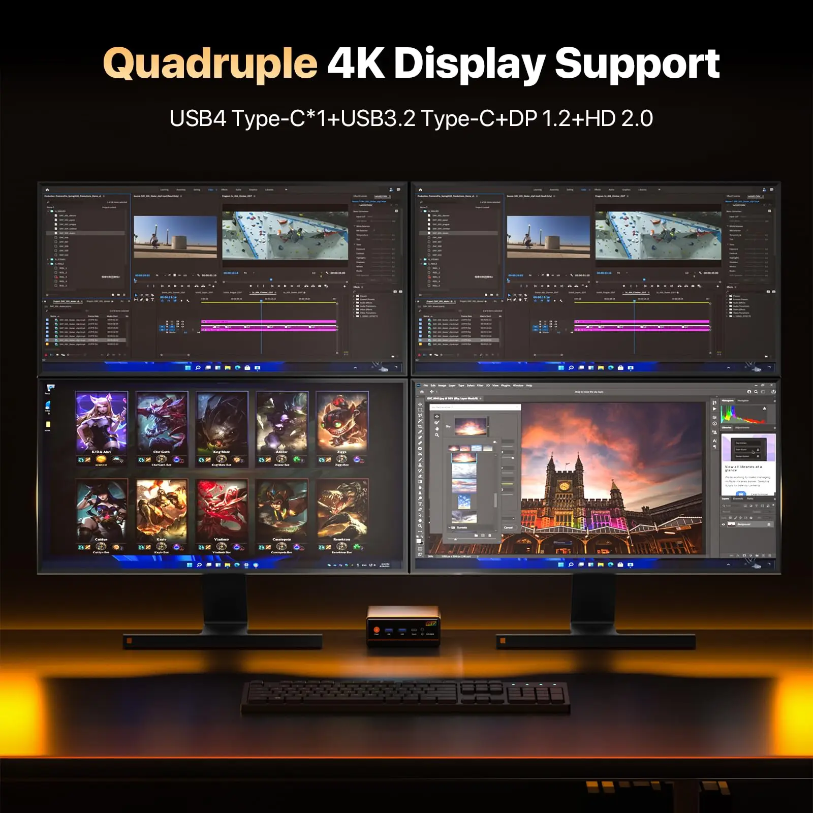 PELADN Gaming WO-4 Mini-PC AMD Ryzen 5 7640HS (6 Kerne, bis zu 5,0 GHz), 32 GB Dual DDR5 1 TB PCIe3.0 SSD Vierfach-4K-Display-Unterstützung