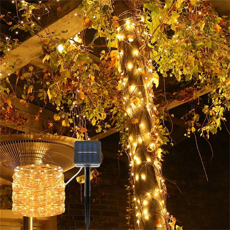ไฟ LED พลังงานแสงอาทิตย์กลางแจ้งไฟนางฟ้าสวน LED กระพริบโคมไฟกันน้ำสำหรับคริสต์มาสงานแต่งงานตกแต่ง 5 M/12 M/22 M/32 M
