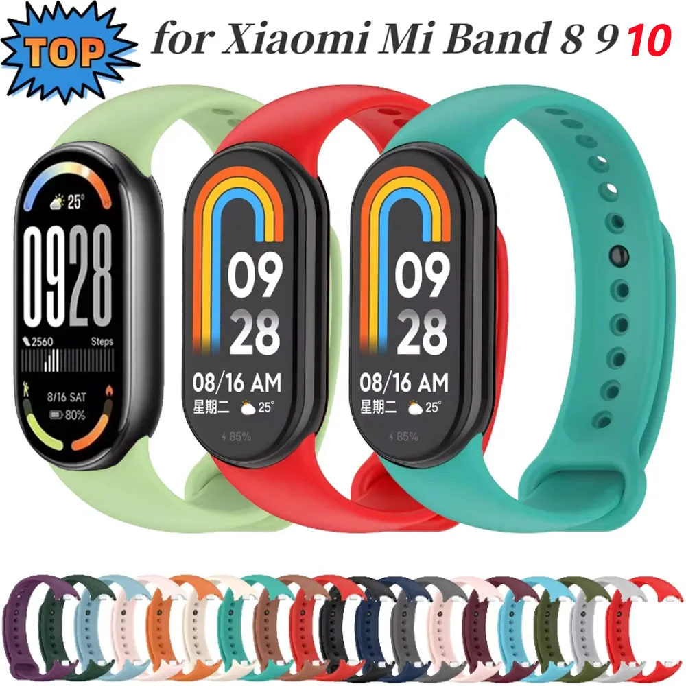 Силиконовый ремешок для умных часов Xiaomi Mi Band 8 9 10, сменный мягкий браслет-браслет, ремень для Mi Band 8 9, аксессуары Correa