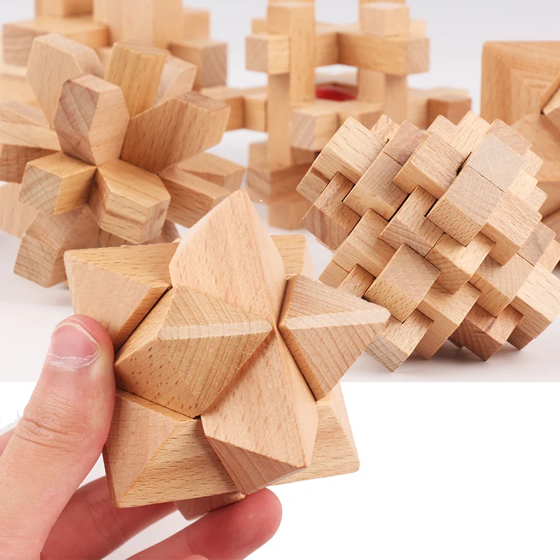 Holz Kong Ming Lock Lu Ban Lock IQ Brain Teaser Lernspielzeug für Kinder Kinder Montessori 3D Puzzles Spiel Entsperren Spielzeug Erwachsene