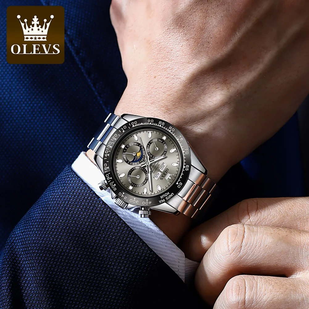 OLEVS 6654 Reloj mecánico automático para hombre, marca de lujo, acero inoxidable, resistente al agua, luminiscente, reloj de moda para hombre