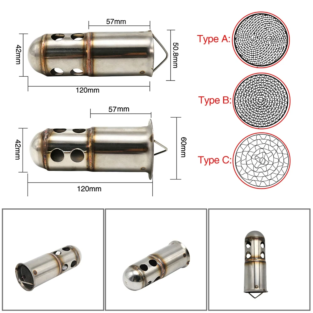 Universal Motorcycle Exhaust Silenciador, Moto Front Catalyst DB Killer, Silenciador Removível, 50.8mm, 60mm