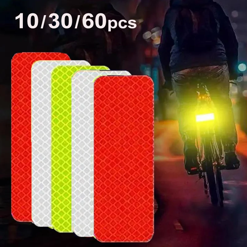 Pegatinas reflectantes para bicicleta, tira de advertencia segura de 30x80mm, marca de seguridad nocturna para motocicleta, Reflector de marco de llanta de bicicleta, 10 ~ 60 uds.