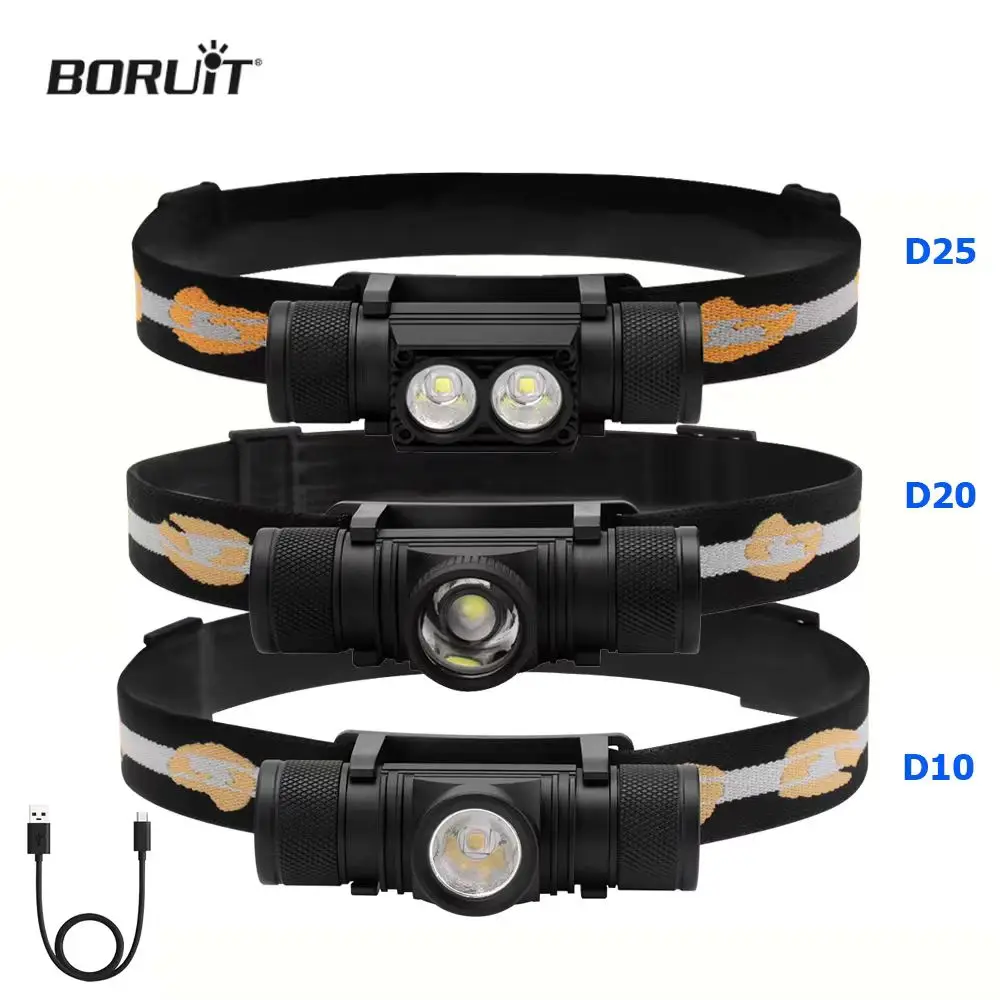 BORUiT 1000LM Đèn Pha Đèn LED Công Suất Cao Với 18650 Pin Sạc Đầu Đầu Đèn Pin LED Câu Cá
