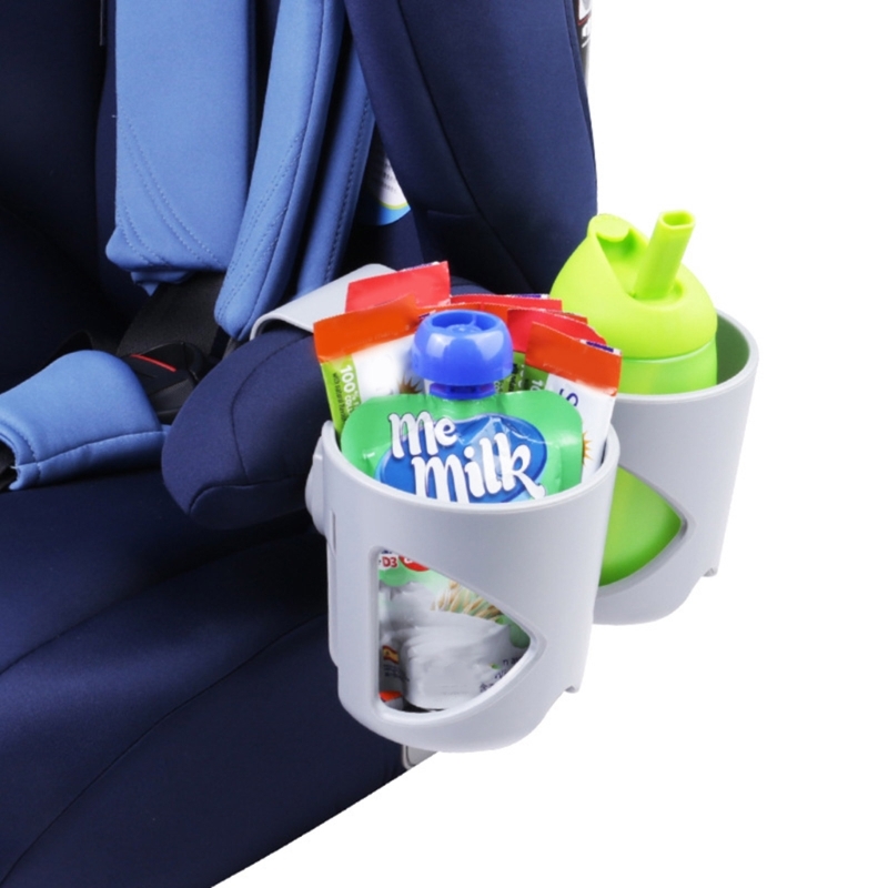 Universeller Getränkehalter für Kinder mit 2 Fächern, für die meisten Autositzmodelle und Kinderwagen, Grau