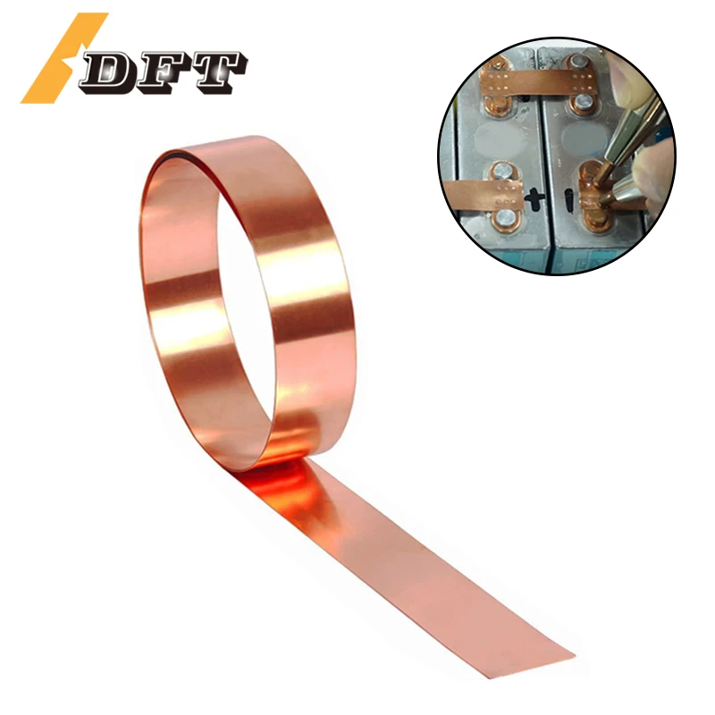 Tira de cobre T2 de 1M de longitud, 0,15/0,2/0,3/0,4mm de espesor para máquina soldadora de batería 18650/21700, contratistas y proyectos de bricolaje