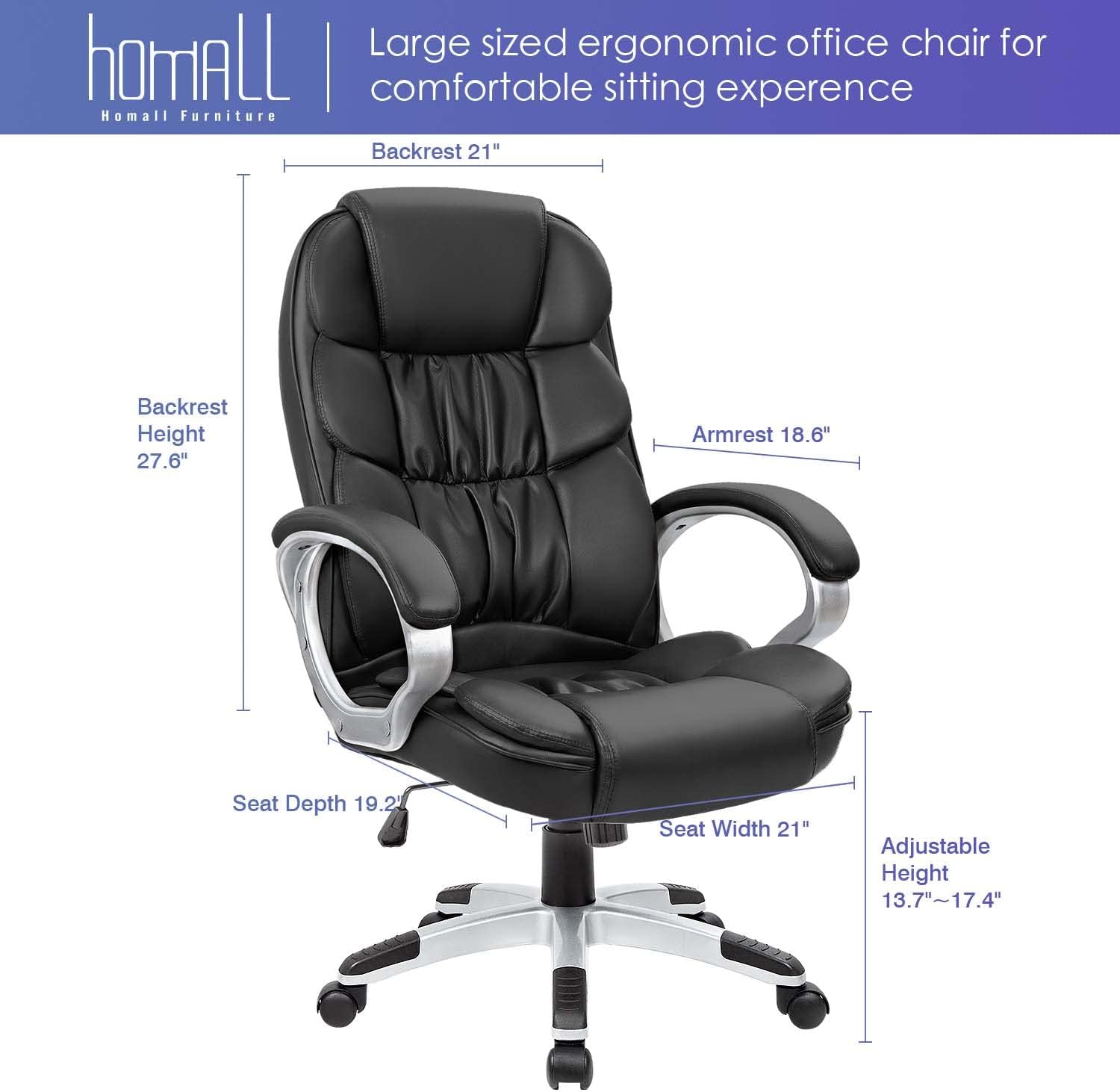 Office Chair High Back Computer Desk Chair, Modern Executive Swivel Task Chair with Padded Armrests and Lumbar Support (Black)