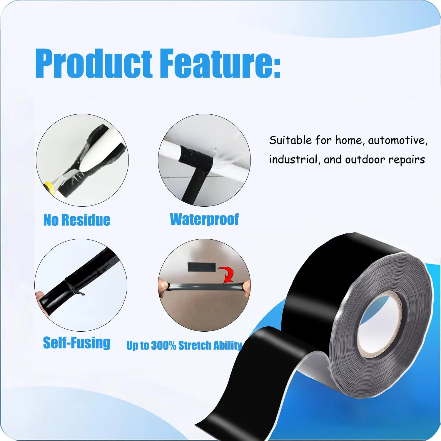 Insulating pipe tape with super waterproof, leak-stopping, sealing and repair performance is suitable for silicone kitchens