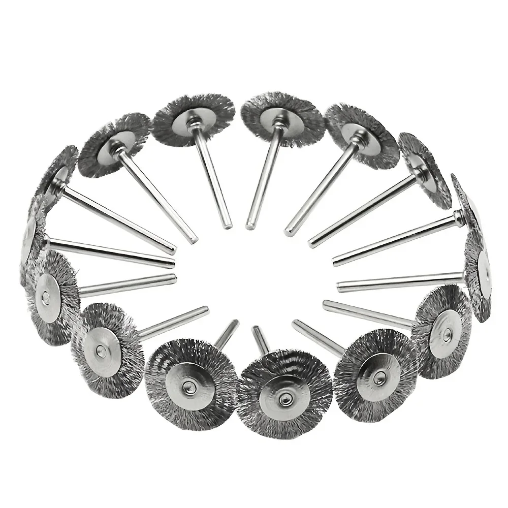 Rueda de cepillo de alambre de acero inoxidable en forma de T, mandril de 1/8 pulgadas, rueda de pulido para eliminación de óxido, Compatible con herramientas rotativas Dremel, 10 Uds.