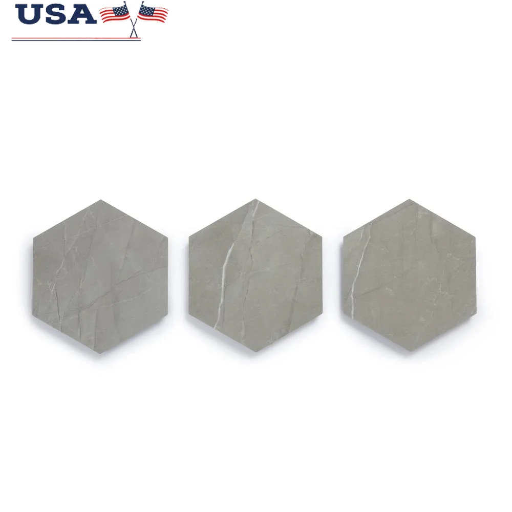 Hexagon Vinyl Floor Tiles Glue Down Adhesive Mosaic 25 Wood Look Durable Flooring 12.25 Sq Ft High Traffic