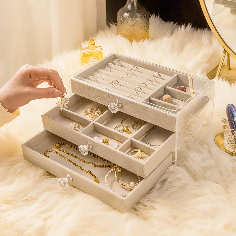 Fluwelen oorknopjes opbergdoos drie lagen sieraden organisator stofdicht lade ontwerp voor accessoires dressing sieraden doos