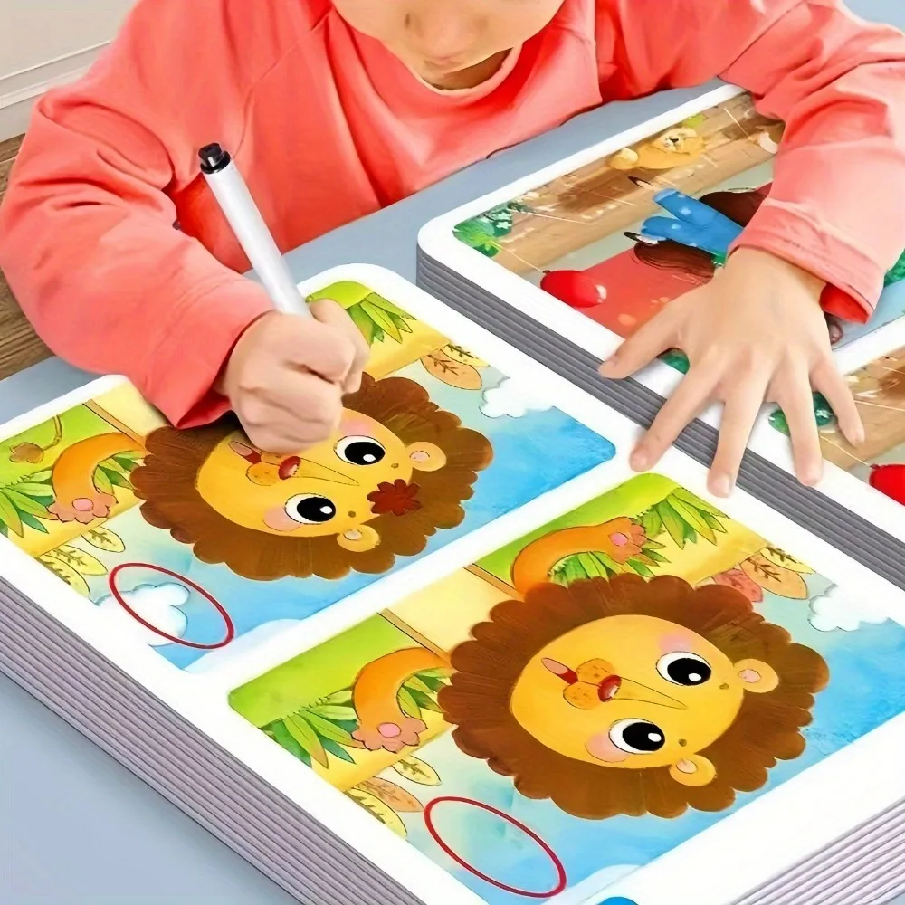 Training Cards Featuring 'Find The Difference' Drawings - Designed for Educational Attention Training Includes Erasable Cards