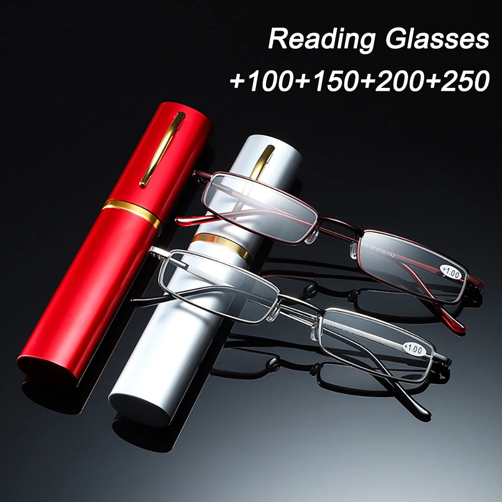 Mini gafas de lectura portátiles, gafas ultraligeras para hipermetropía con caja, marco de Metal, gafas de lectura para hombres y mujeres, gafas para presbicia