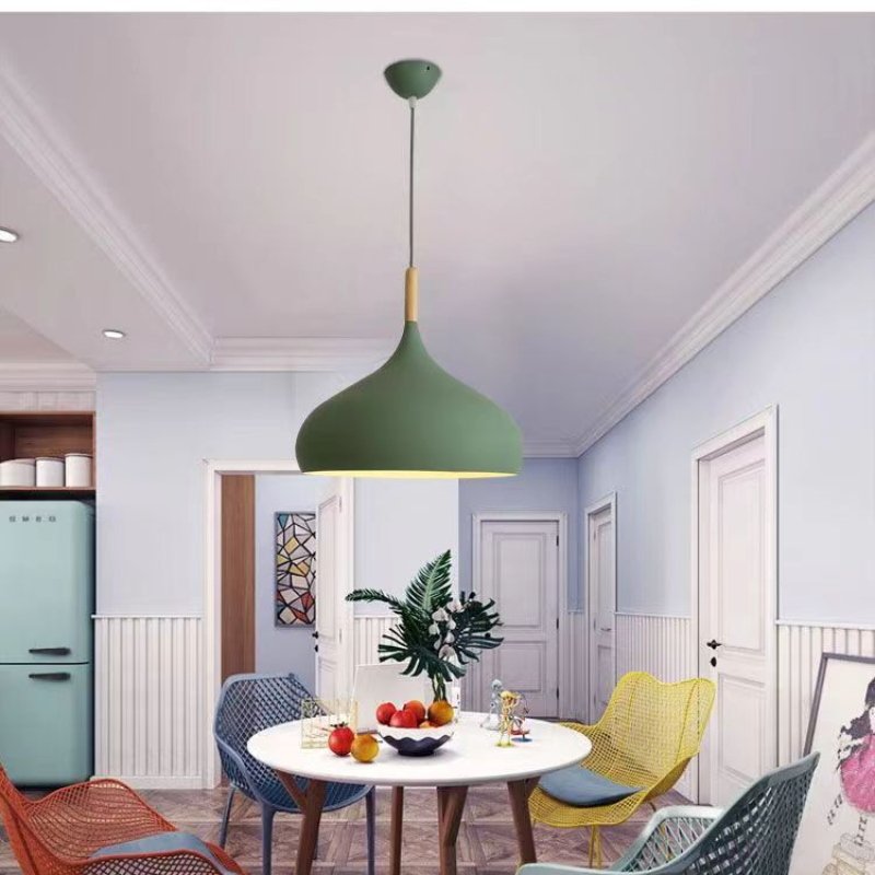 Candelabro de color nórdico, luz colgante de madera para dormitorio, sala de estar, lámpara LED de un solo cabezal, accesorio de iluminación de aluminio para habitación de niños