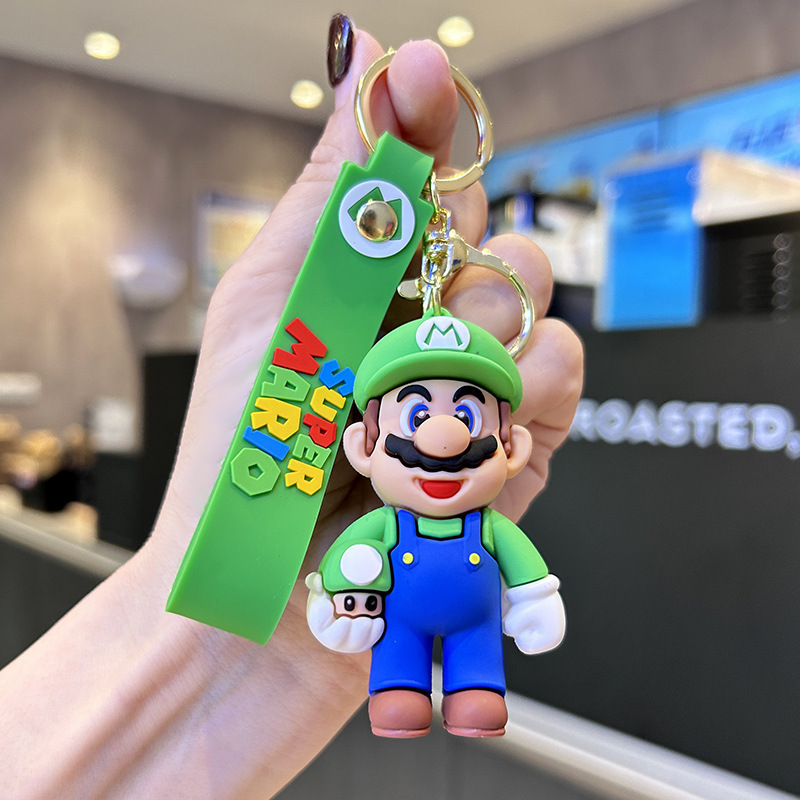 2024 New Creative Cartoon Drop Glue Super Mario Key Chain Cute Action Figure Mario Backpack Car Chain